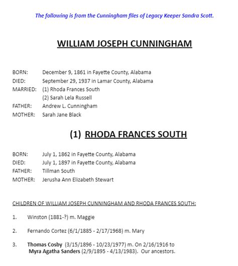 Cunningham/South Genealogical Charts | Legacy Keepers