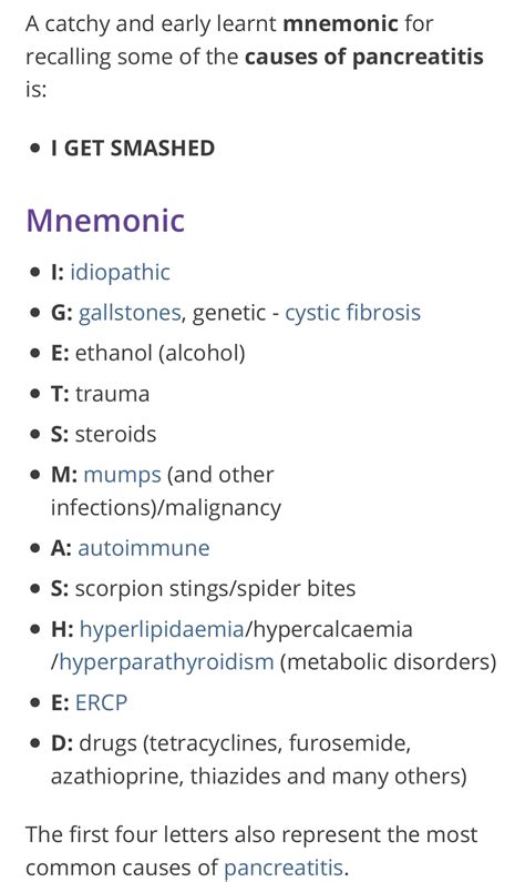 Causes of Acute Pancreatitis - Mnemonic : r/Medpedia