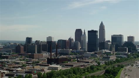 4.8K stock footage aerial video of Downtown Cleveland skyline, Ohio ...