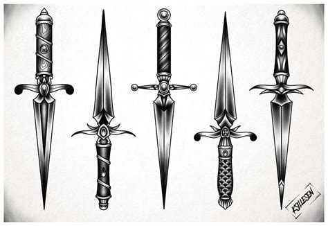 a set of four different types of swords