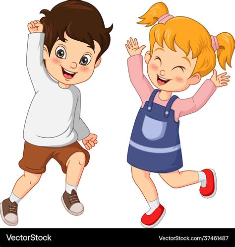 Cartoon happy boy and girl Royalty Free Vector Image