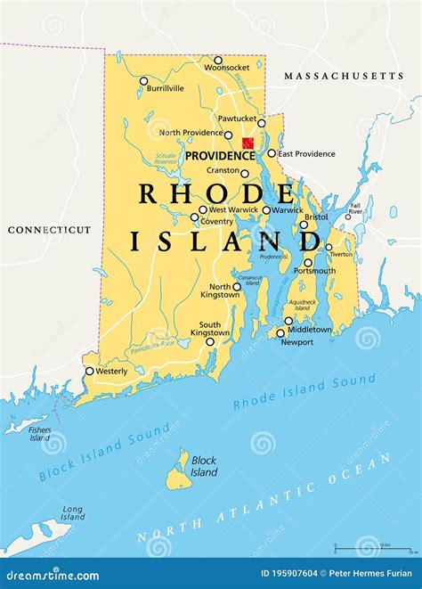 Rhode Island, RI, Political Map, State of Rhode Island and Providence Plantations Stock Vector ...