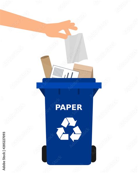 Hand throwing a paper into a recycle bin. Paper recycling, segregate ...