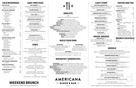 Americana Diner menu in East Windsor, New Jersey, USA