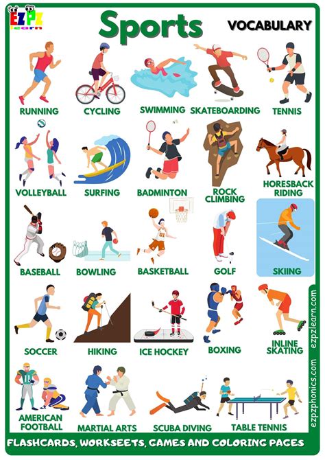 Sports Vocabulary Free English Vocabulary Flashcards, Worksheets, Coloring Pages, Games Picture ...