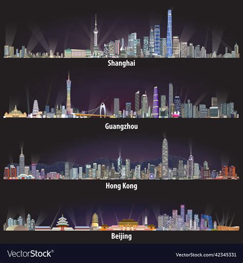 Shanghai guangzhou hong kong and beijing skylines Vector Image