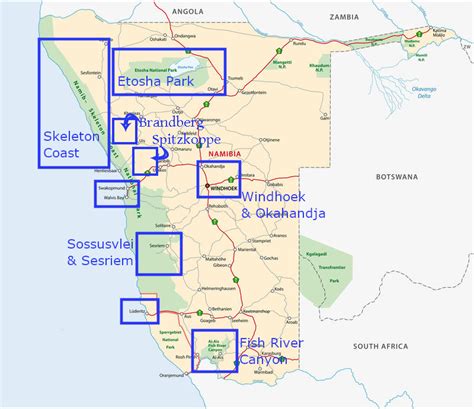 Namibia Wildlife Resorts Location Map