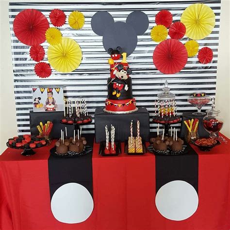 Mickey mouse birthday party. Dessert table. | Mickey mouse party decorations, Mickey mouse ...