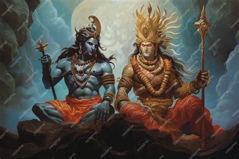 Premium AI Image | illustration of an image of shiva and vishnu in ...