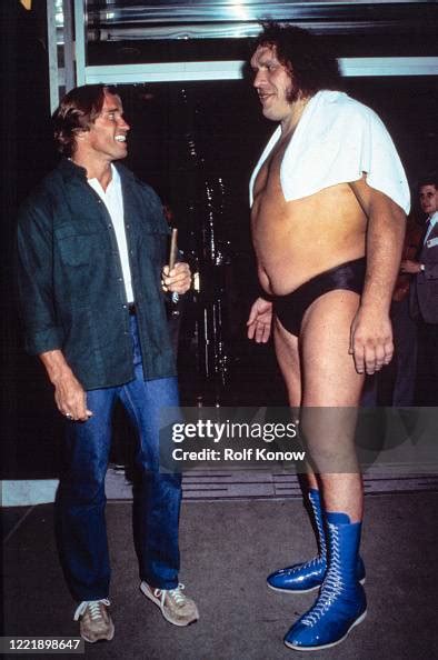 Arnold Schwarzenegger and Andre the Giant on the set of "Conan the ...