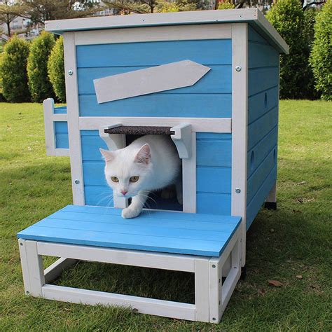 Outdoor Cat Shelter with Escape Door Rainproof Outside Kitty House