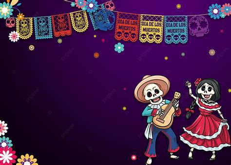 Día De Muertos Purple Gradient Background For Day Of The Dead, Cartoon ...