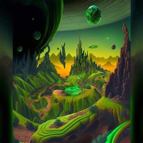 Premium AI Image | green alien planet landscape psychedelic concept art