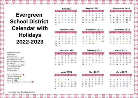 Evergreen School District Calendar with Holidays 2022-2023