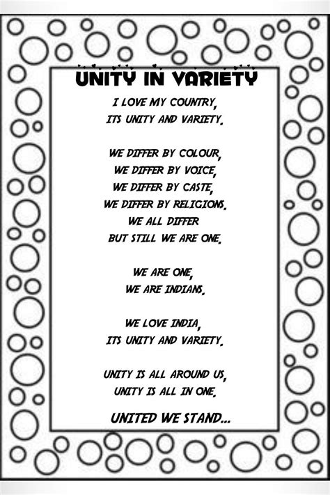 Short rhyme on unity in diversity, Short poem on unity Short poem for national consitutional day ...