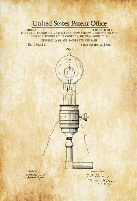 Electric Lamp Patent Print Thomas Edison Vintage Print Poster - Etsy | Patent art prints, Patent ...