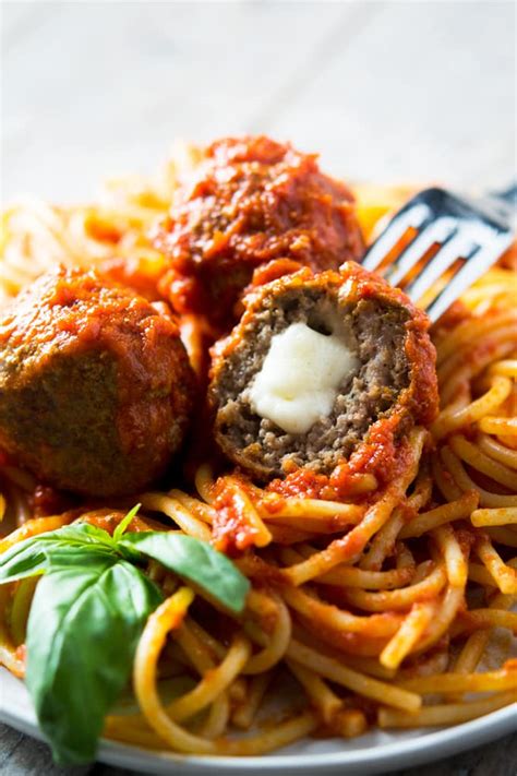 Mozzarella Stuffed Meatballs - The Salty Marshmallow