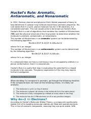 Huckel's Rule ABOUT BENZENE.docx - Huckel's Rule: Aromatic, Antiaromatic, and Nonaromatic In ...