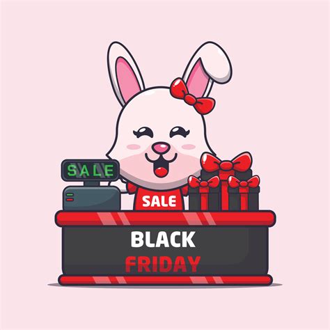 cute bunny in black friday cartoon illustration 11825953 Vector Art at ...