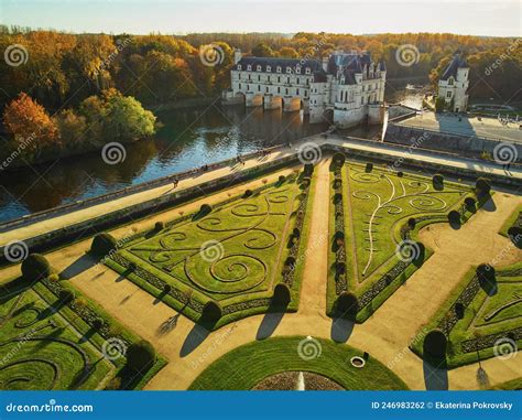 CHENONCEAU, FRANCE - NOVEMBER 6, 2021: Aerial Drone View of French ...