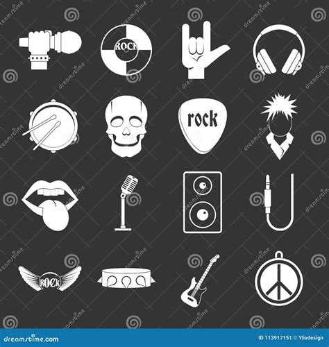 Rock Music Icons Set Grey Vector Stock Vector - Illustration of button, guitar: 113917151