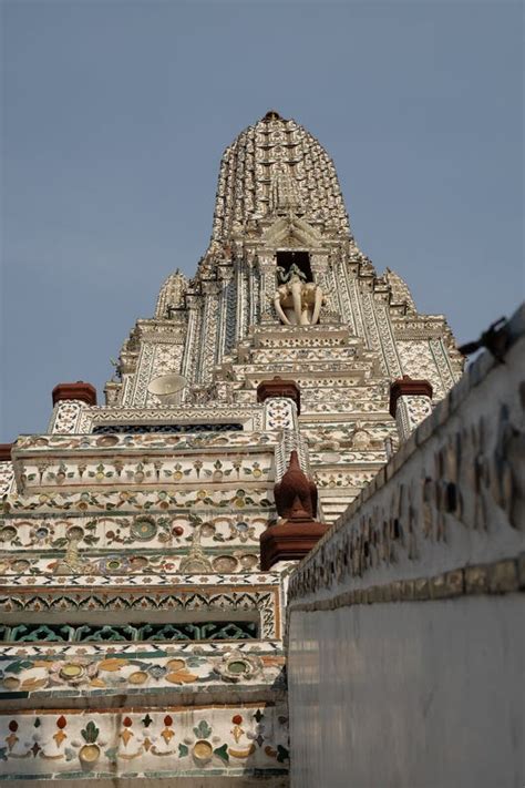 Wat Arun Temple Tower and a Fragment of the Temple Wall Stock Photo ...