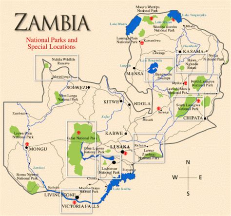 zambia_map_main showing the national parks | National parks, African holidays, Travel planner