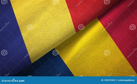 Romania and Chad Two Flags Textile Cloth, Fabric Texture Stock ...