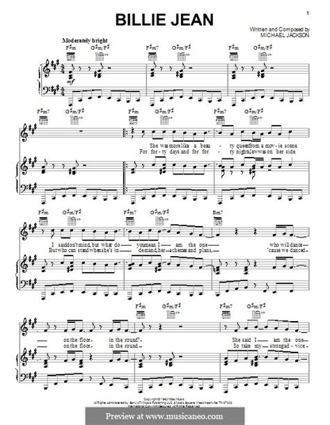 Billie Jean by M. Jackson - sheet music on MusicaNeo