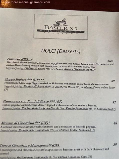 Online Menu of Basilico Ristorante Restaurant, Olympia, Washington, 98501 - Zmenu