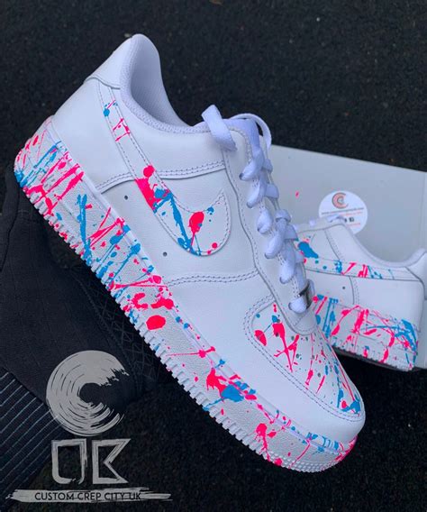 Custom Nike Air Force 1 pink and Blue Splat Trainers Spill | Etsy