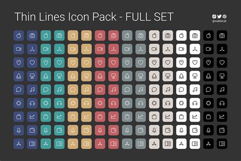 iOS14 & Android Thin Lines Flat Minimalist Icon Pack - Dark and Light 14 Variants