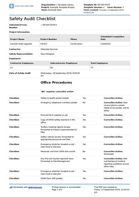 Safety Audit Checklist for Construction Site (Editable site checklist)