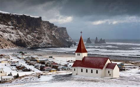 landscape, Church, Cliff, Sea, Snow, Winter, Iceland, Vik Wallpapers HD ...