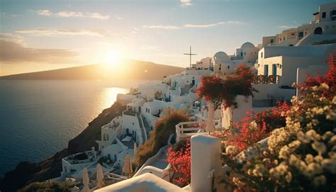 Premium AI Image | Sunset in santorini photoshoot