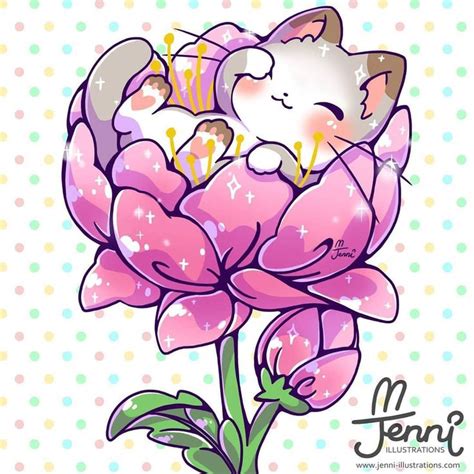 Kitty in a flower 💖🐱🌸 . . . #kitty #flower #minicat #chibi #jenniilustrations #jennilustra ...