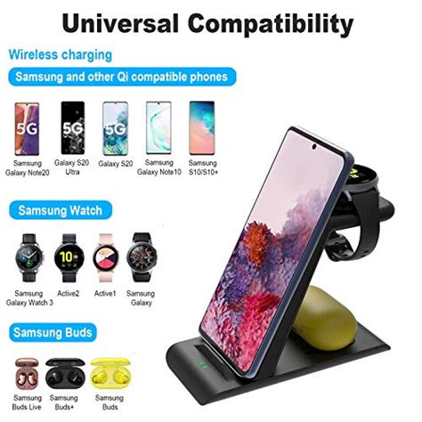 KARTICE 3 in 1 Wireless Charger Station Compatible with Samsung Galaxy Watch 3 41mm 45mm/S21 ...