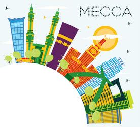 Mecca city skyline with color buildings blue sky Vector Image