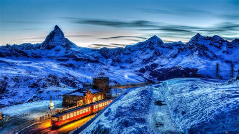 Train by the Matterhorn in Switzerland 4K wallpaper download