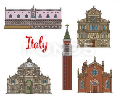 Italian travel landmarks of Venice linear icon set Stock Illustration # ...