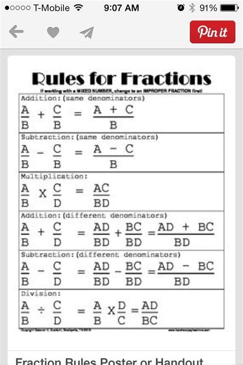 Fraction Rules Poster or Handout | Studying math, Math methods, Math