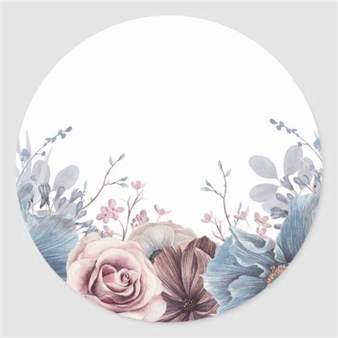 Dusty Blue and Mauve Floral Wedding Classic Round Sticker | Zazzle.com ...