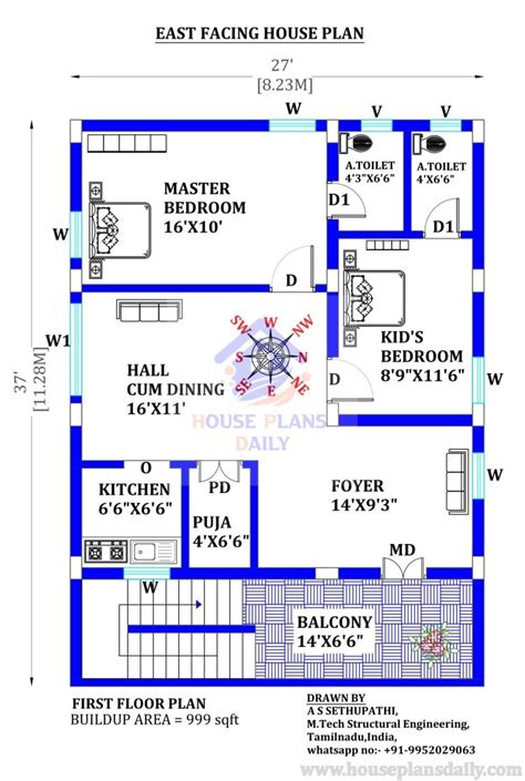 1000 Sqft House Design for Middle Class | 27x37 House Plan - House Plan ...