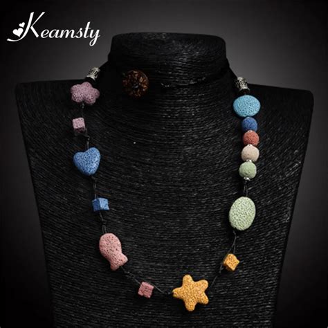 Keamsty New Arrival Multicolor Lava Stone Necklaces Jewelry Rope Chain Volcanic Rocks Beads ...