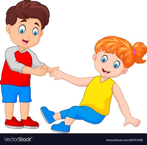 Boy helping a girl stand up Royalty Free Vector Image