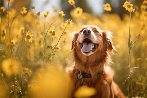 Premium AI Image | A dog in a field of flowers