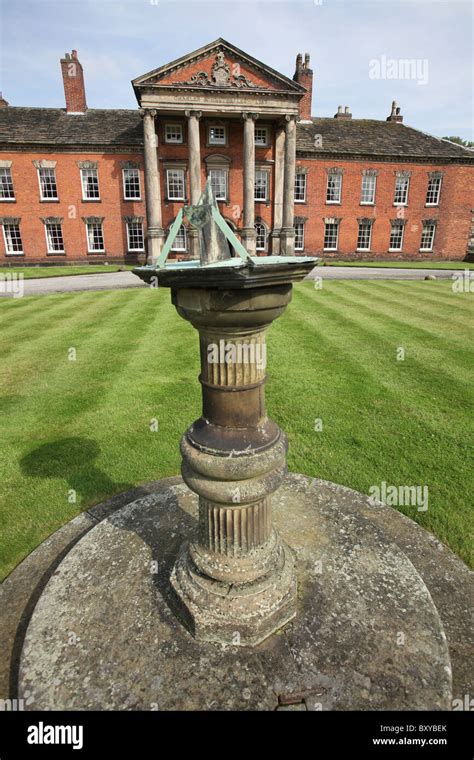 Adlington Hall & Gardens, England. Late summer view of the sundial on the lawn of Adlington Hall ...