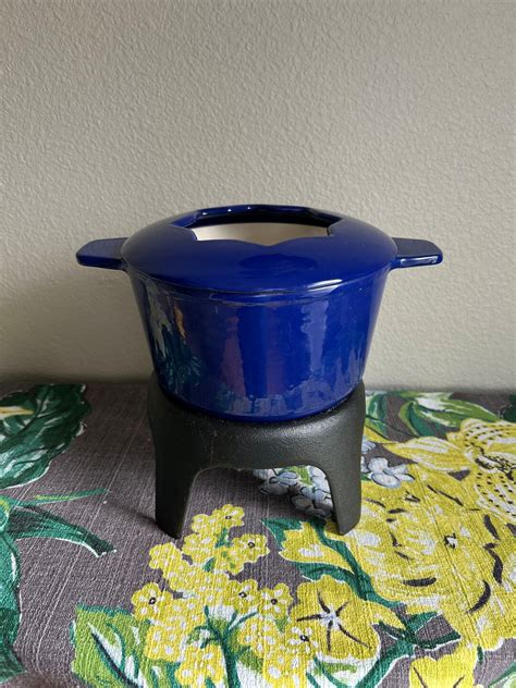 Cast Iron Enameled Fondue Pot Blue - Etsy