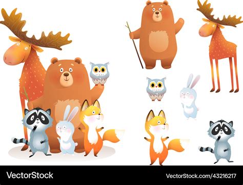 Funny forest animals clipart for kids Royalty Free Vector