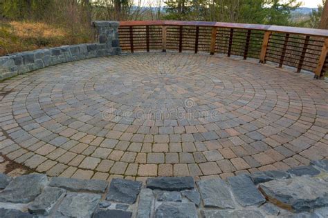 Garden Backyard Circular Brick Paver Patio Stock Photo - Image of brick ...